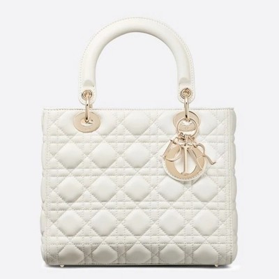 Dior Medium Lady Dior Bag In White Lambskin