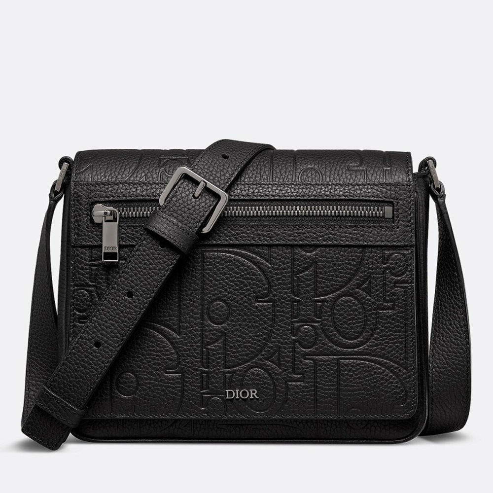 Dior Men's Messenger Bag with Flap in Black Gravity Leather