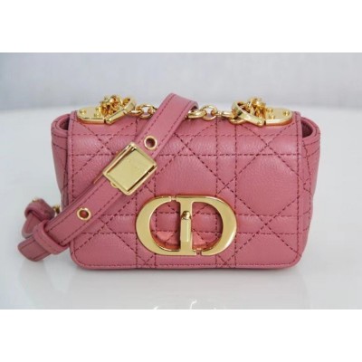 Dior Micro Caro Bag In Pink Cannage Calfskin