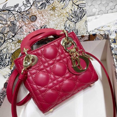 Dior Micro Lady Dior Bag In Red Cannage Lambskin