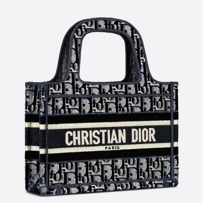 Dior Mini Book Tote Bag In Blue Dior Oblique Embroidered Velvet