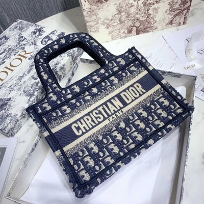 Dior Mini Book Tote Bag In Blue Dior Oblique Embroidery