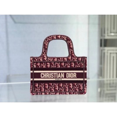 Dior Mini Book Tote Bag In Bordeaux Oblique Embroidered Velvet