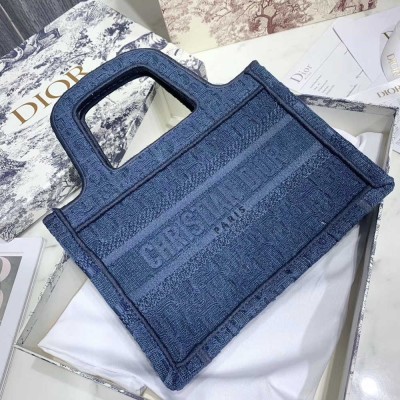 Dior Mini Book Tote Bag In Denim Blue Oblique Canvas