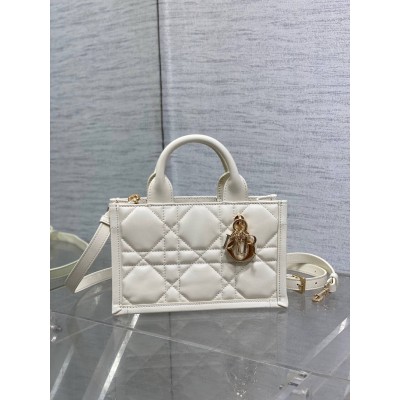 Dior Mini Book Tote Bag with Strap in White Macrocannage Calfskin