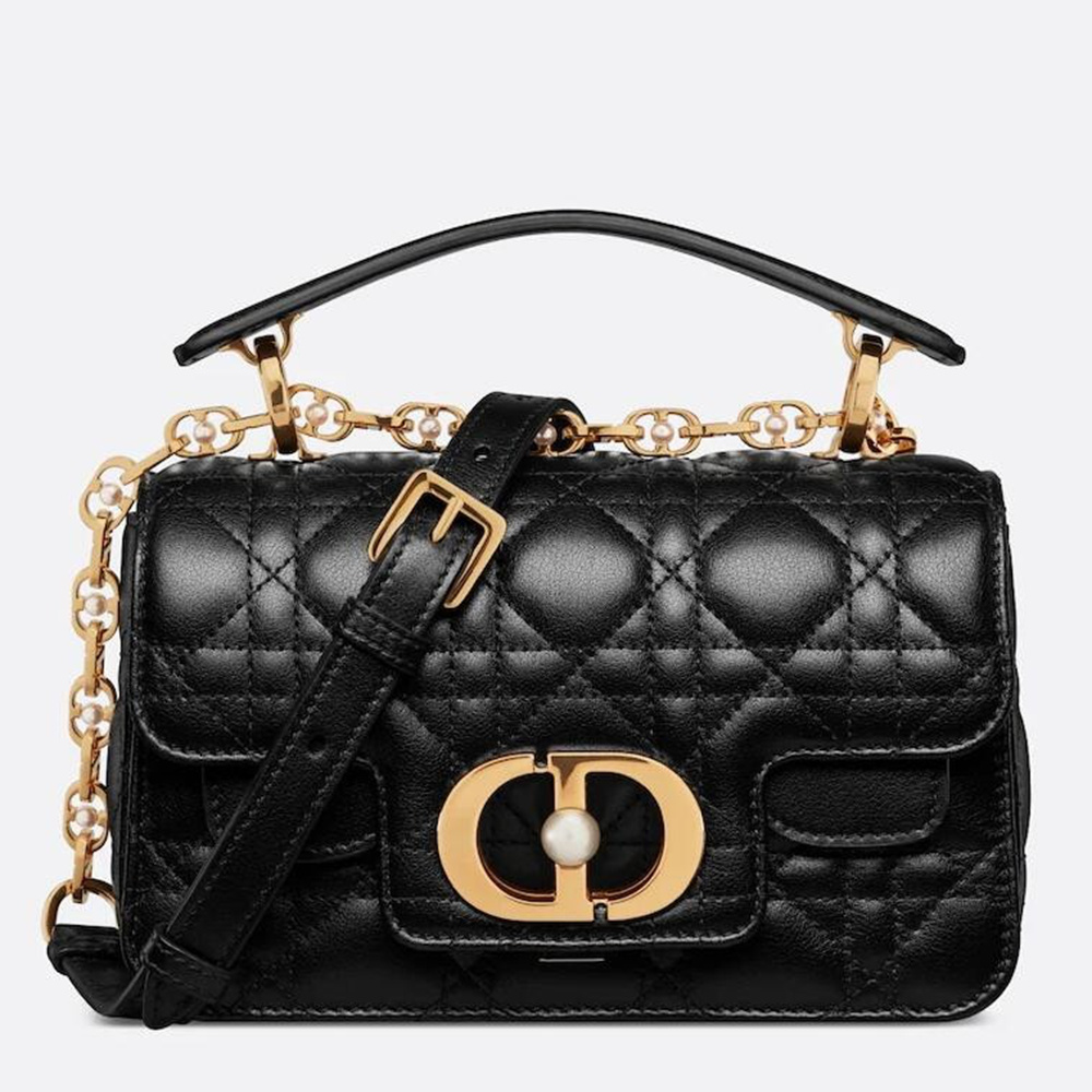 Dior Mini Jolie Top Handle Bag in Black Cannage Calfskin