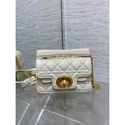 Dior Mini Jolie Top Handle Bag in White Cannage Calfskin