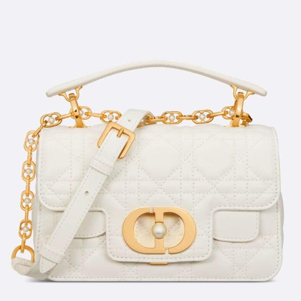 Dior Mini Jolie Top Handle Bag in White Cannage Calfskin