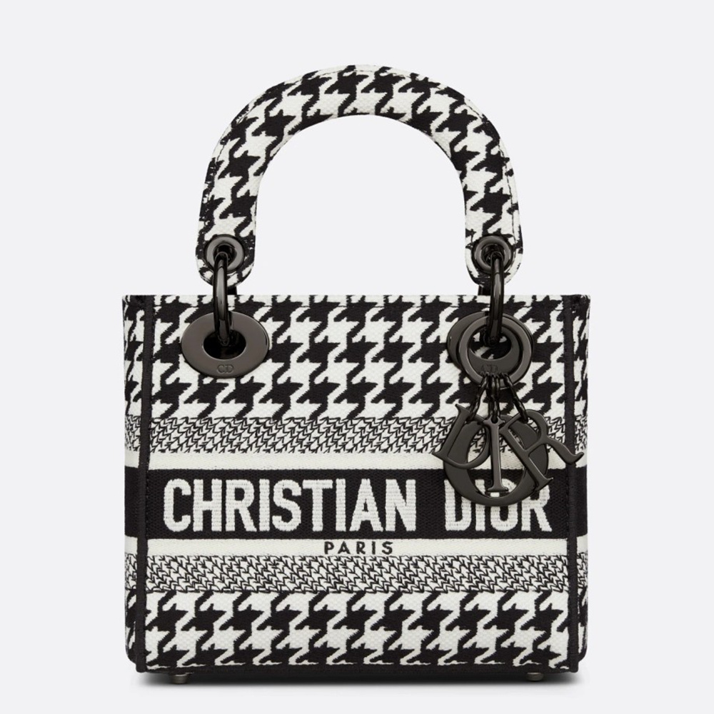 Dior Mini Lady D-Lite Bag In Black and White Houndstooth Embroidery