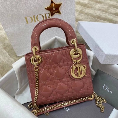 Dior Mini Lady Dior Bag In Beige Patent Calfskin