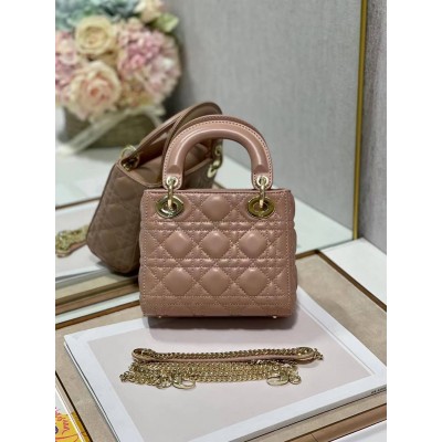 Dior Mini Lady Dior Bag In Blush Cannage Lambskin