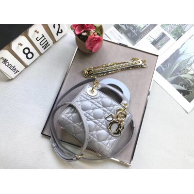 Dior Mini Lady Dior Bag In Grey Pearly Lambskin