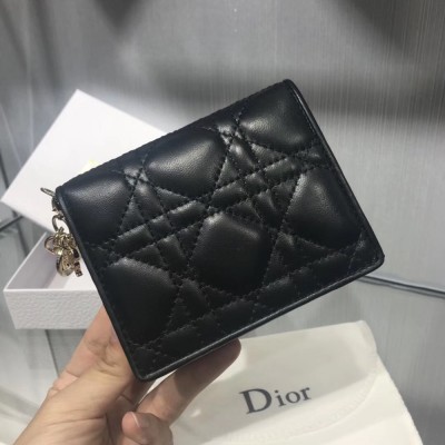 Dior Mini Lady Dior Wallet In Black Lambskin