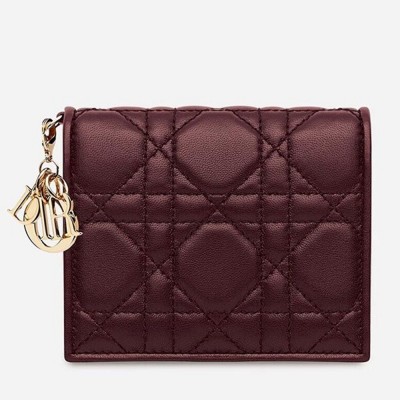 Dior Mini Lady Dior Wallet In Bordeaux Lambskin