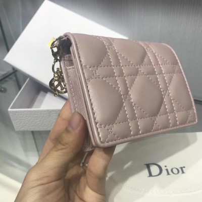 Dior Mini Lady Dior Wallet In lotus Pearly Lambskin