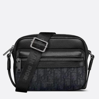 Dior Mini Rider 2.0 Zipped Messenger Bag in Black Oblique with Black Leather