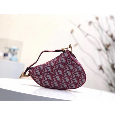 Dior Mini Saddle Bag In Bordeaux Oblique Jacquard Canvas