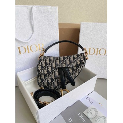 Dior Mini Saddle Bag with Strap in Blue Oblique Jacquard