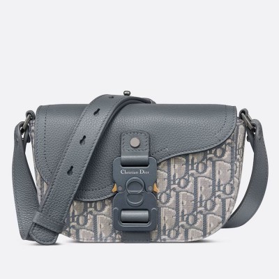 Dior Mini Saddle Messenger Bag in Grey Oblique Jacquard and Calfskin