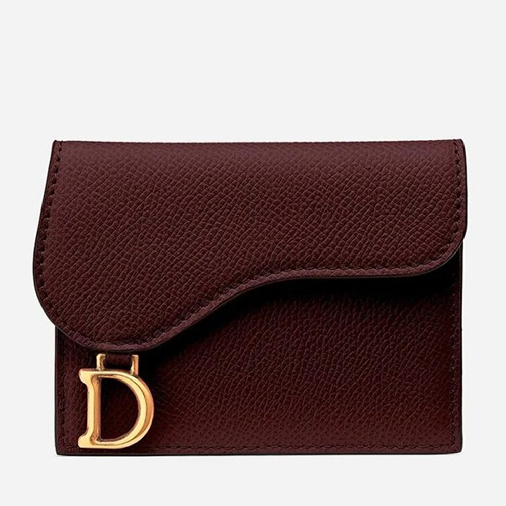 Dior Mini Saddle Tri-Fold Wallet In Scarlet Red Calfskin