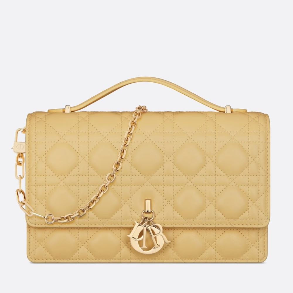 Dior Miss Dior Top Handle Bag in Pastel Yellow Cannage Lambskin