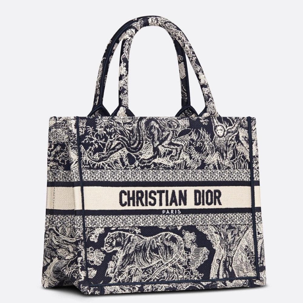 Dior New Small Book Tote In Blue Toile de Jouy Reverse Embroidery