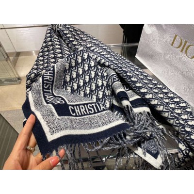 Dior Oblique Blanket In Navy Blue Wool and Angora