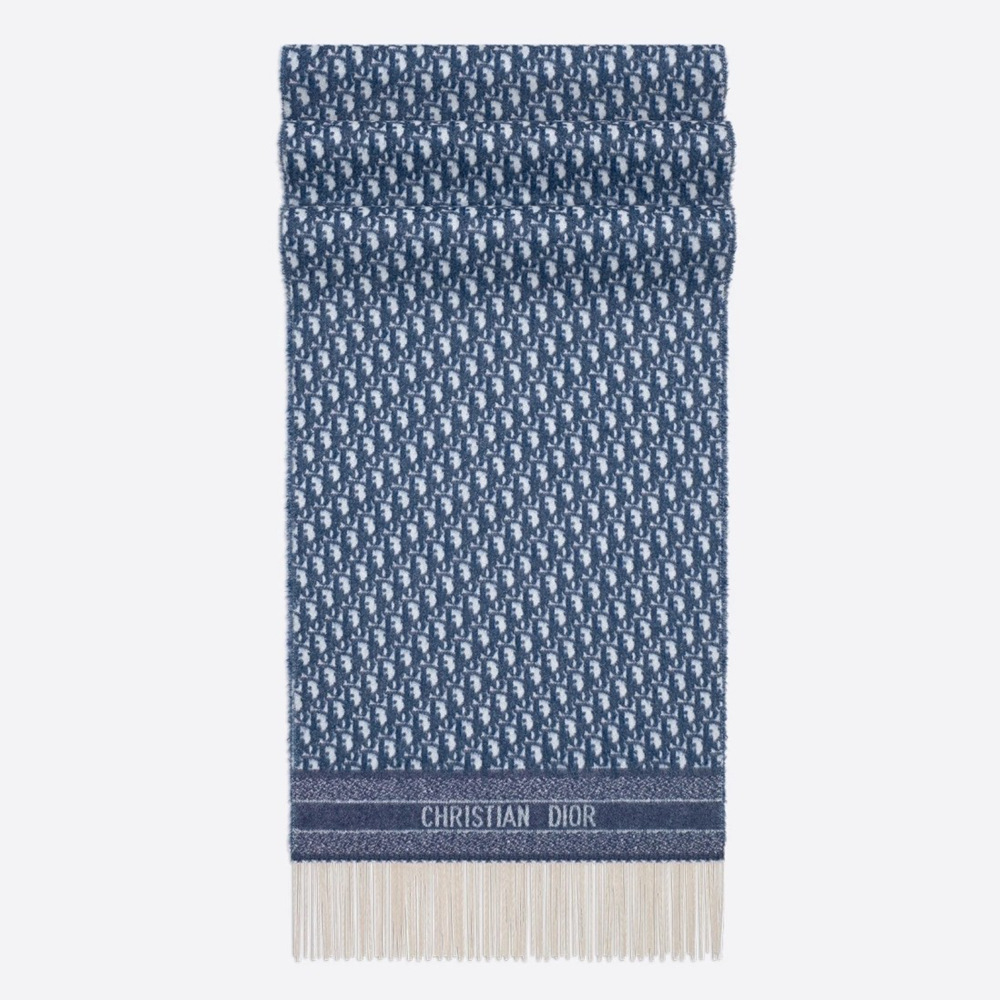 Dior Oblique Scarf In Blue Cashmere