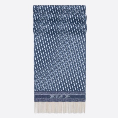 Dior Oblique Scarf In Blue Cashmere