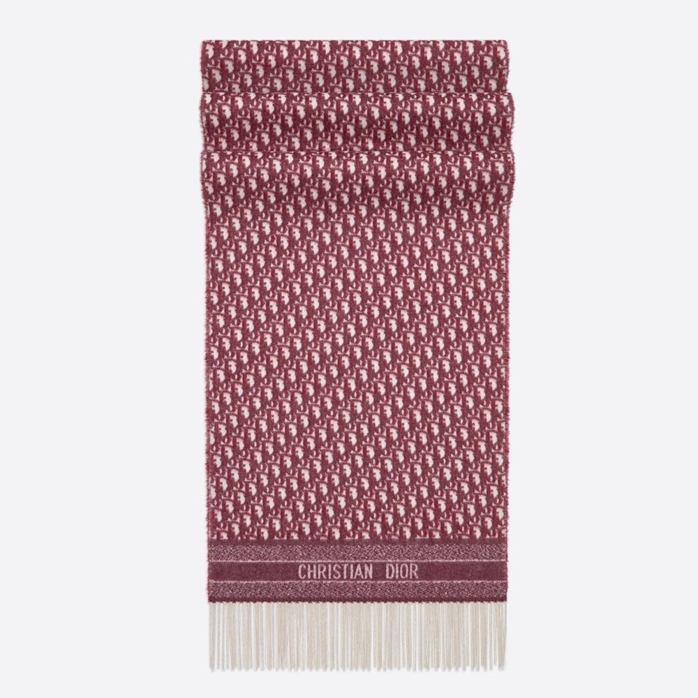 Dior Oblique Scarf In Burgundy Cashmere