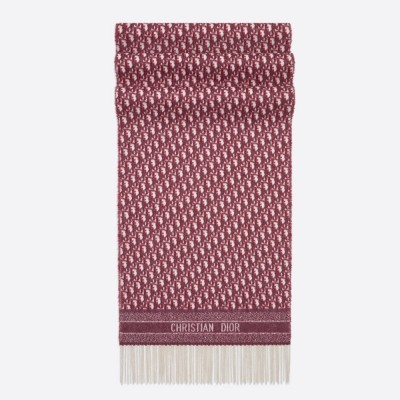 Dior Oblique Scarf In Burgundy Cashmere