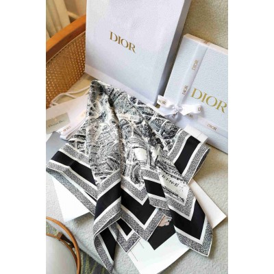 Dior Plan de Paris 90 Square Scarf in White Silk Twill