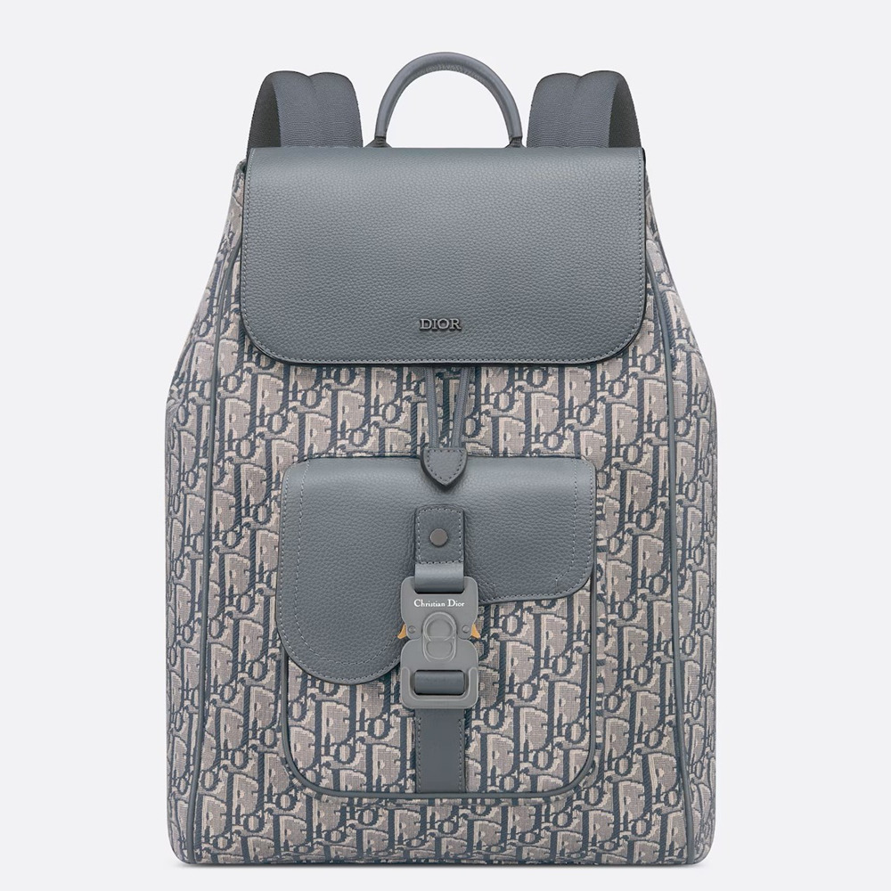 Dior Saddle Backpack with Flap in Grey Oblique Jacquard