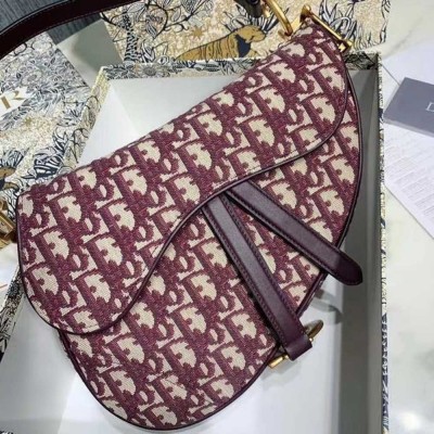 Dior Saddle Bag In Burgundy Dior Oblique Jacquard