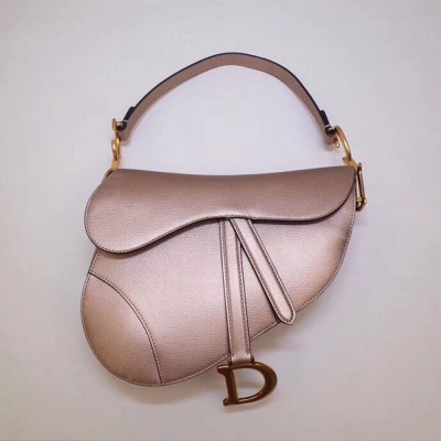 Dior Saddle Bag In Champagne Metallic Grained Calfskin