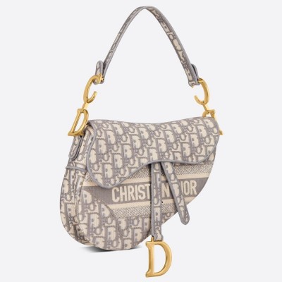 Dior Saddle Bag In Grey Dior Oblique Embroidery