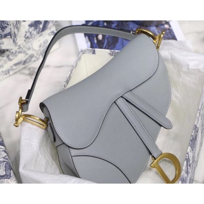 Dior Saddle Bag In Grey Grained Calfskin