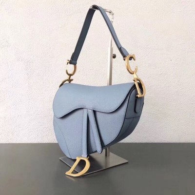 Dior Saddle Bag In Sky Blue Grained Calfskin