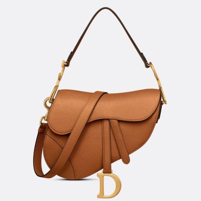 Dior Saddle Bag with Strap in Brown Grained Calfskin