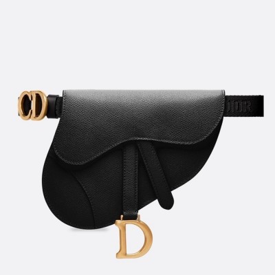 Dior Saddle Belt Bag In Black Grained Calfskin