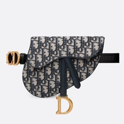 Dior Saddle Belt Pouch In Blue Dior Oblique Jacquard