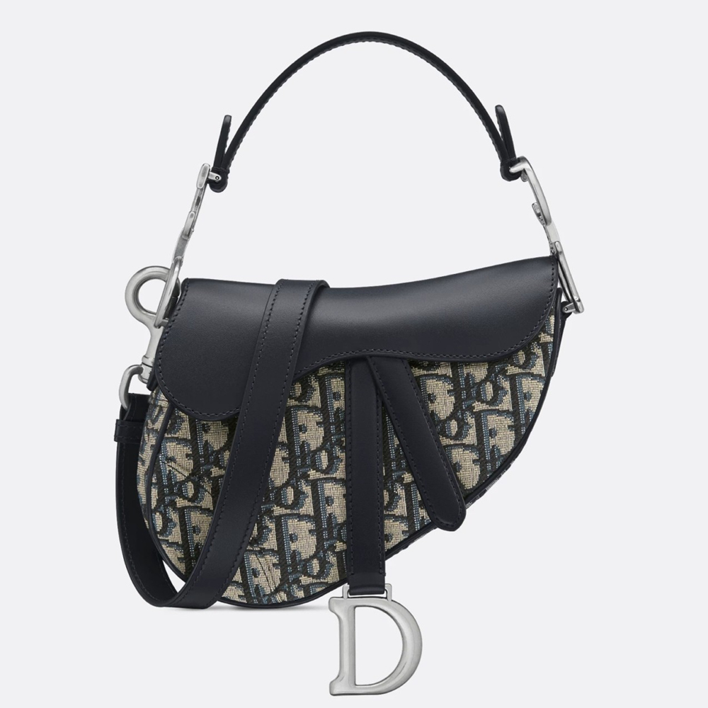 Dior Saddle Mini Bag with Strap in Oblique Jacquard and Calfskin