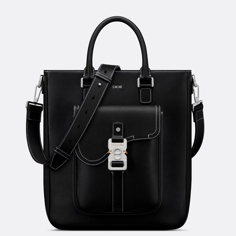 Dior Saddle Tote Bag Black in Grained Calfskin