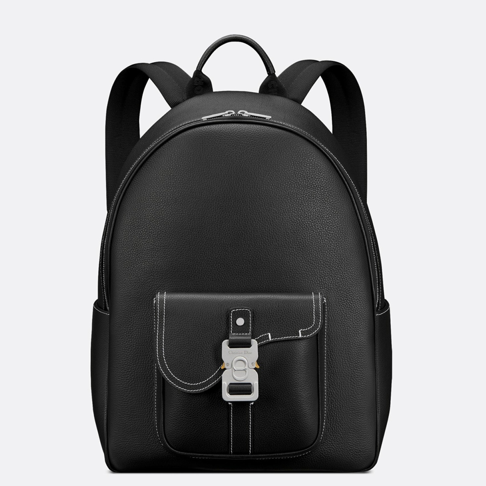 Dior Saddle Zip Backpack in Black Grained Calfskin