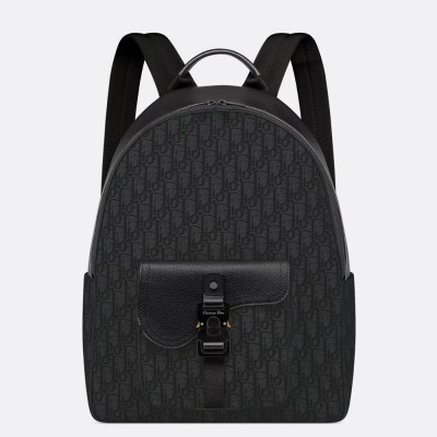 Dior Saddle Zip Backpack in Black Oblique Jacquard