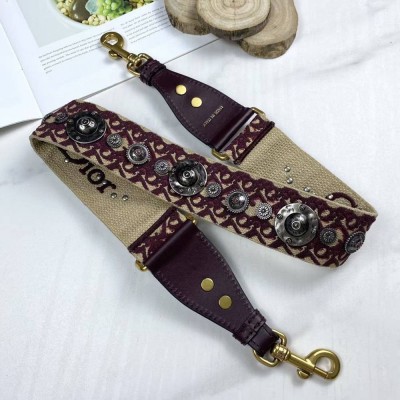 Dior Shoulder Strap in Bordeaux Oblique Embroidery with Medallions