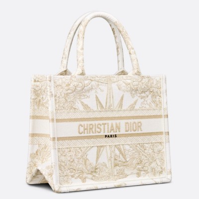 Dior Small Book Tote Bag In Gold Reve d'Infini Embroidery