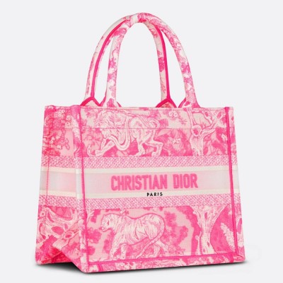 Dior Small Book Tote Bag In Pink Transparent Toile de Jouy Canvas