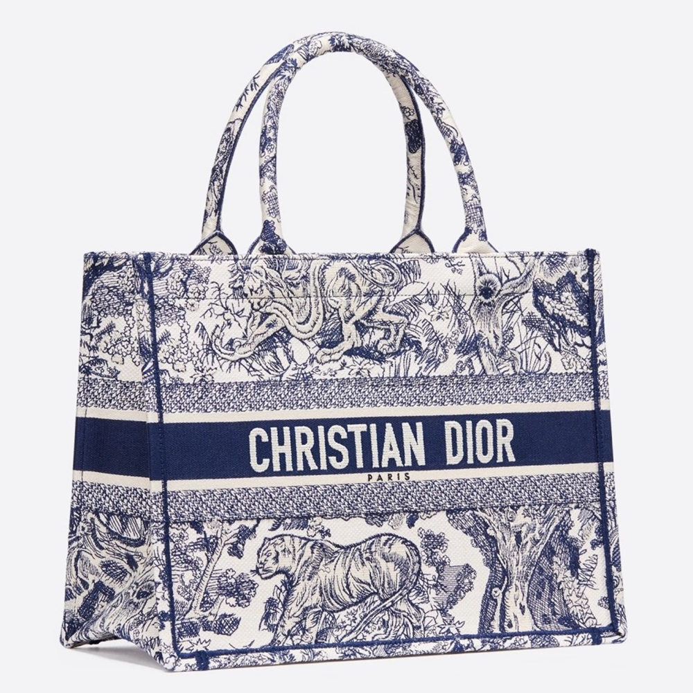 Dior Small Book Tote In Blue Toile De Jouy Canvas