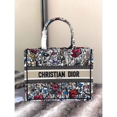 Dior Small Book Tote In Multicolor Mille Fleurs Embroidery